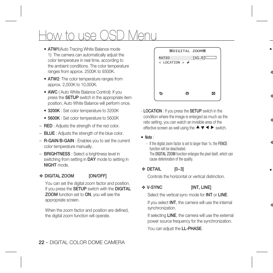 How to use osd menu | Samsung SCC-B5398P User Manual | Page 22 / 33