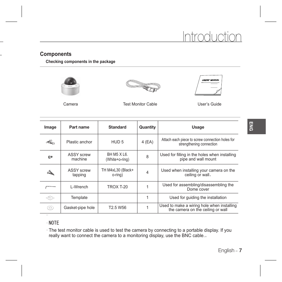 Introduction, Components | Samsung SCC-B5398P User Manual | Page 7 / 33