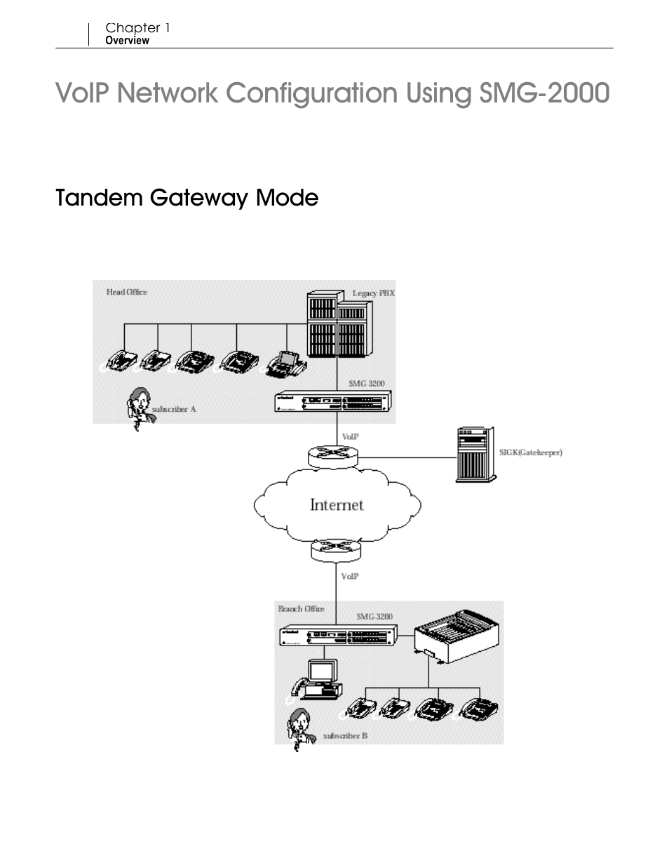 Voip network configuration using smg-2000, Tandem gateway mode | Samsung SMG-3200 User Manual | Page 17 / 228