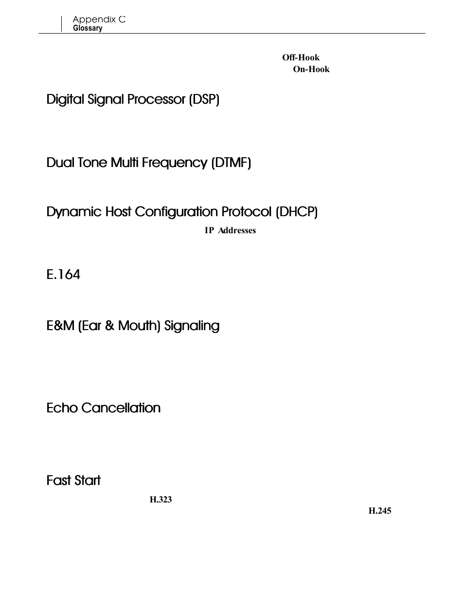 E.164, Echo cancellation, Fast start | Samsung SMG-3200 User Manual | Page 222 / 228