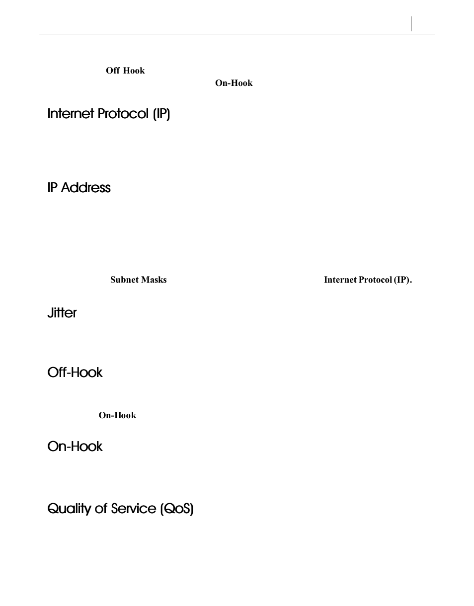 Internet protocol internet protocol ((ip ip) ), Ip address, Jitter | Off off--hook hook, On on--hook hook, Quality of service quality of service ((qos qos)) | Samsung SMG-3200 User Manual | Page 225 / 228
