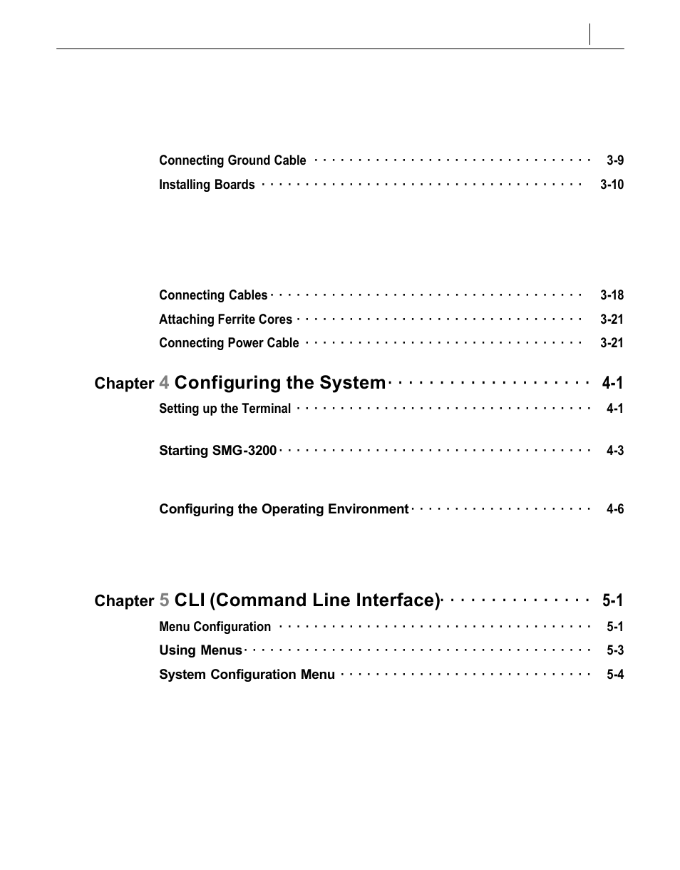 4configuring the system, 5cli (command line interface) | Samsung SMG-3200 User Manual | Page 7 / 228