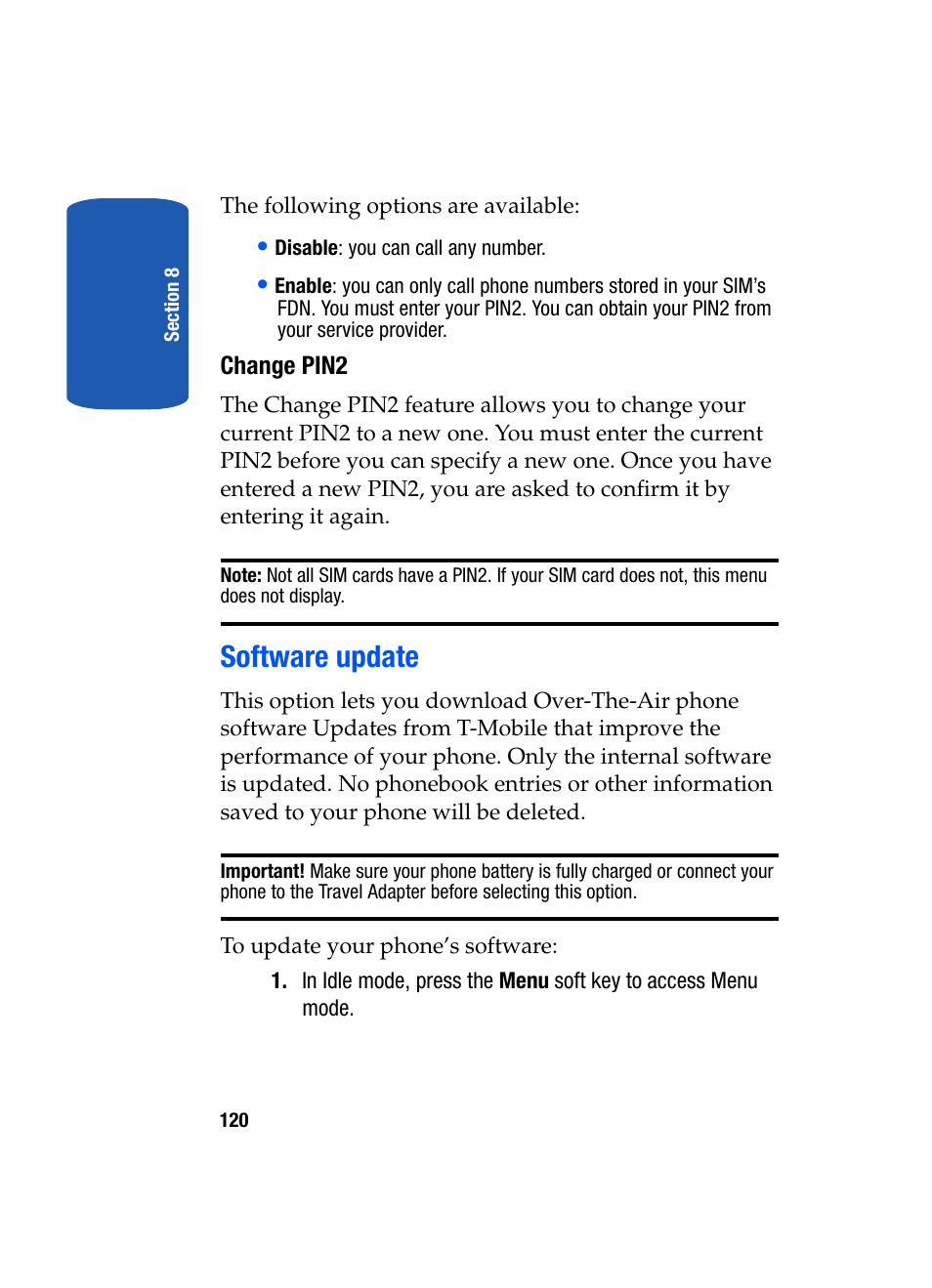 Software update | Samsung SGH-T519 User Manual | Page 124 / 210