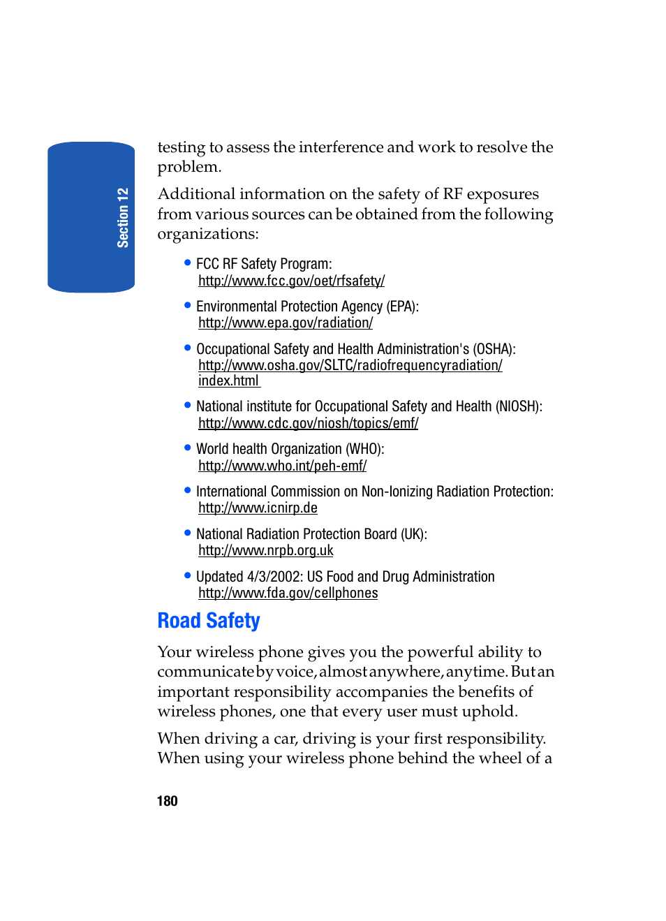 Road safety | Samsung SGH-T519 User Manual | Page 184 / 210