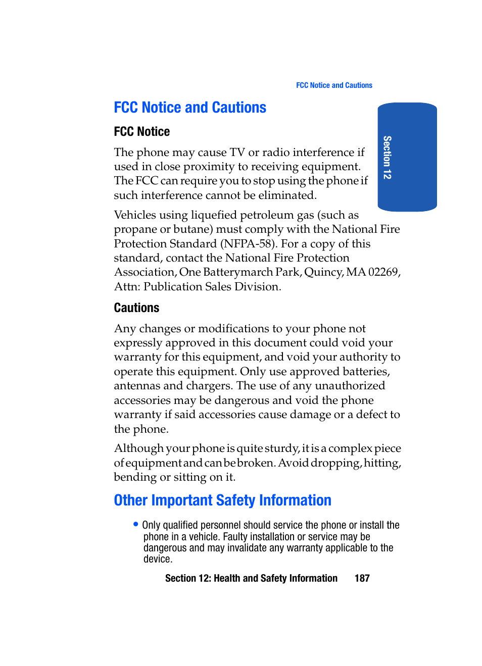 Fcc notice and cautions, Other important safety information | Samsung SGH-T519 User Manual | Page 191 / 210