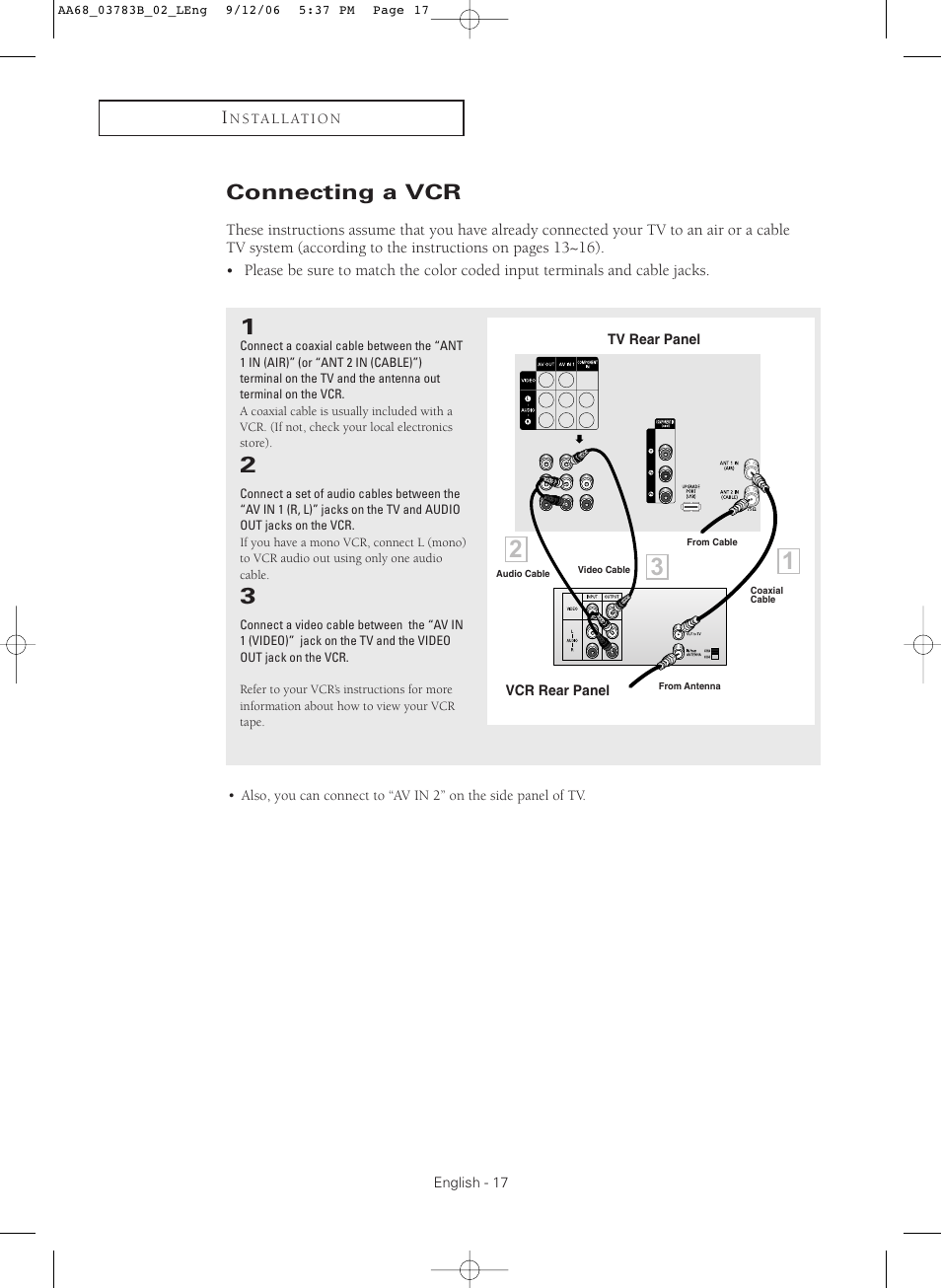 Connecting a vcr | Samsung CL-29Z40MQ User Manual | Page 17 / 64