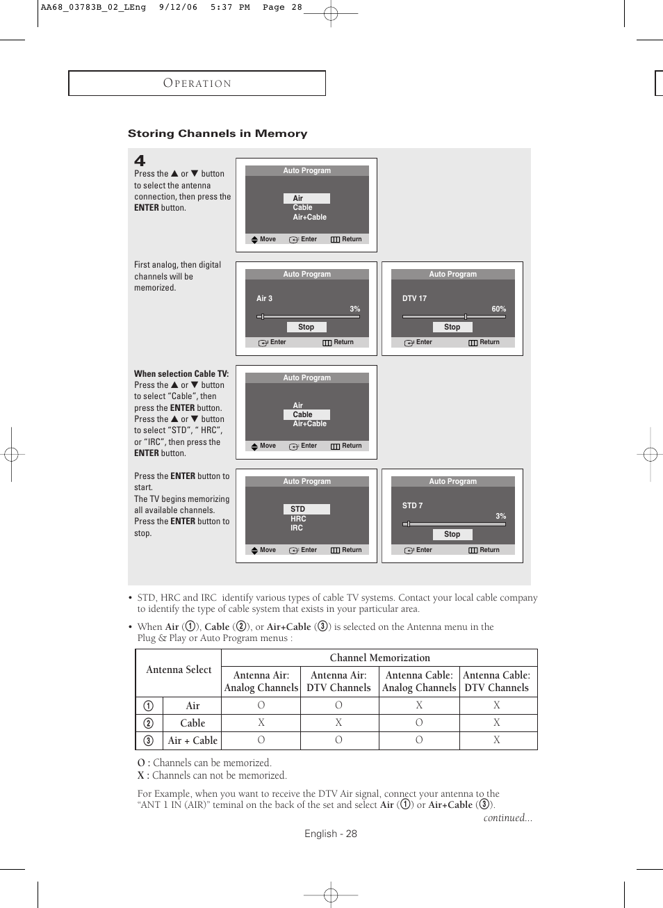 Storing channels in memory | Samsung CL-29Z40MQ User Manual | Page 28 / 64