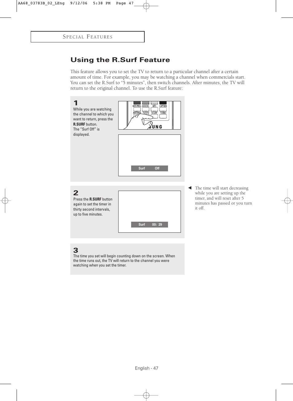 Using the r.surf feature | Samsung CL-29Z40MQ User Manual | Page 47 / 64