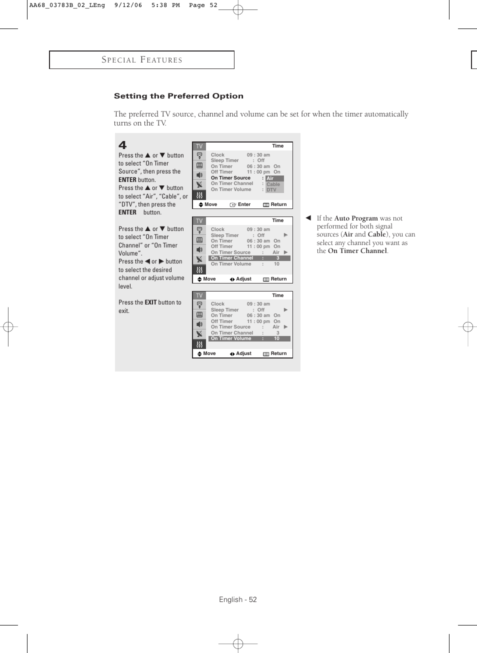 Setting the preferred option | Samsung CL-29Z40MQ User Manual | Page 52 / 64