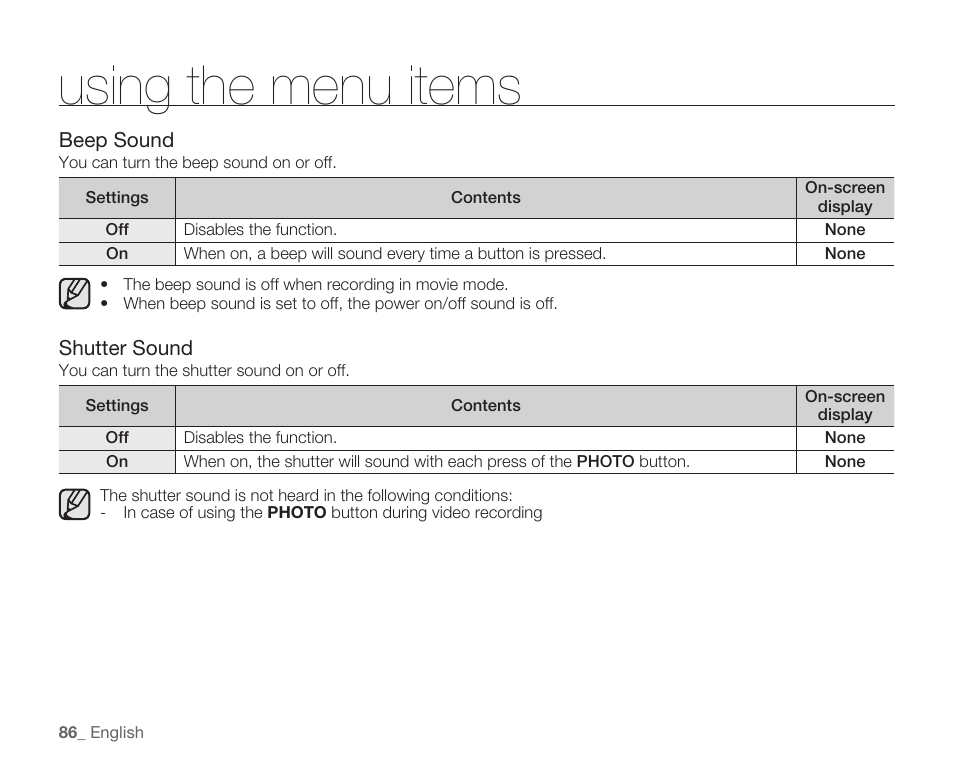 Using the menu items | Samsung HMX-H104BN User Manual | Page 100 / 147