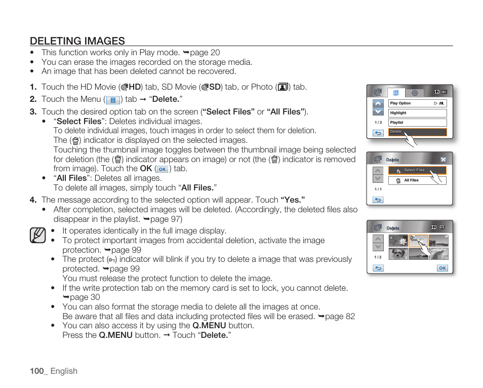Deleting images | Samsung HMX-H104BN User Manual | Page 114 / 147