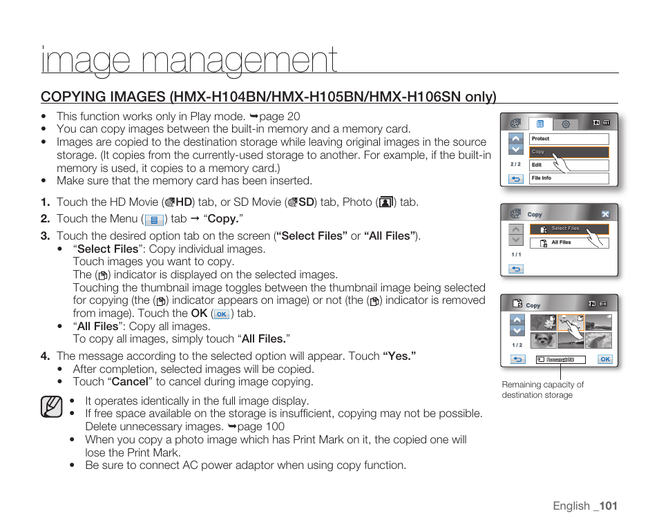 Image management | Samsung HMX-H104BN User Manual | Page 115 / 147