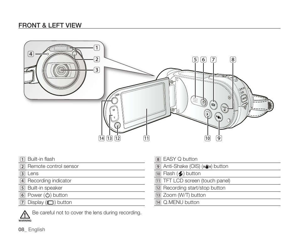 Front & left view | Samsung HMX-H104BN User Manual | Page 22 / 147