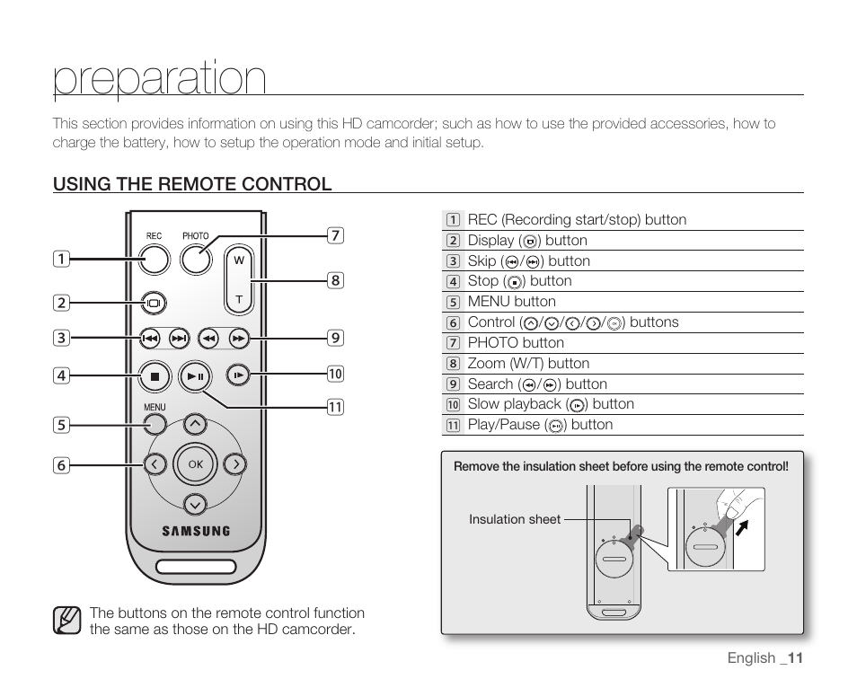 Preparation | Samsung HMX-H104BN User Manual | Page 25 / 147