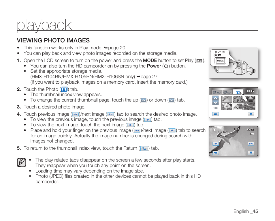 Viewing photo images, Playback | Samsung HMX-H104BN User Manual | Page 59 / 147