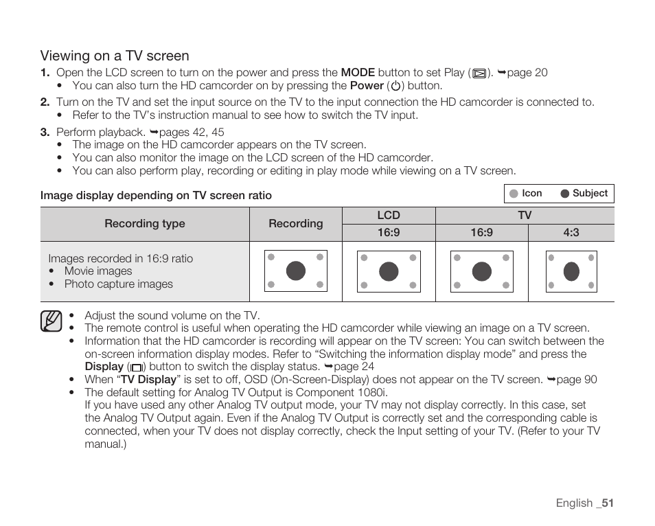 Viewing on a tv screen | Samsung HMX-H104BN User Manual | Page 65 / 147