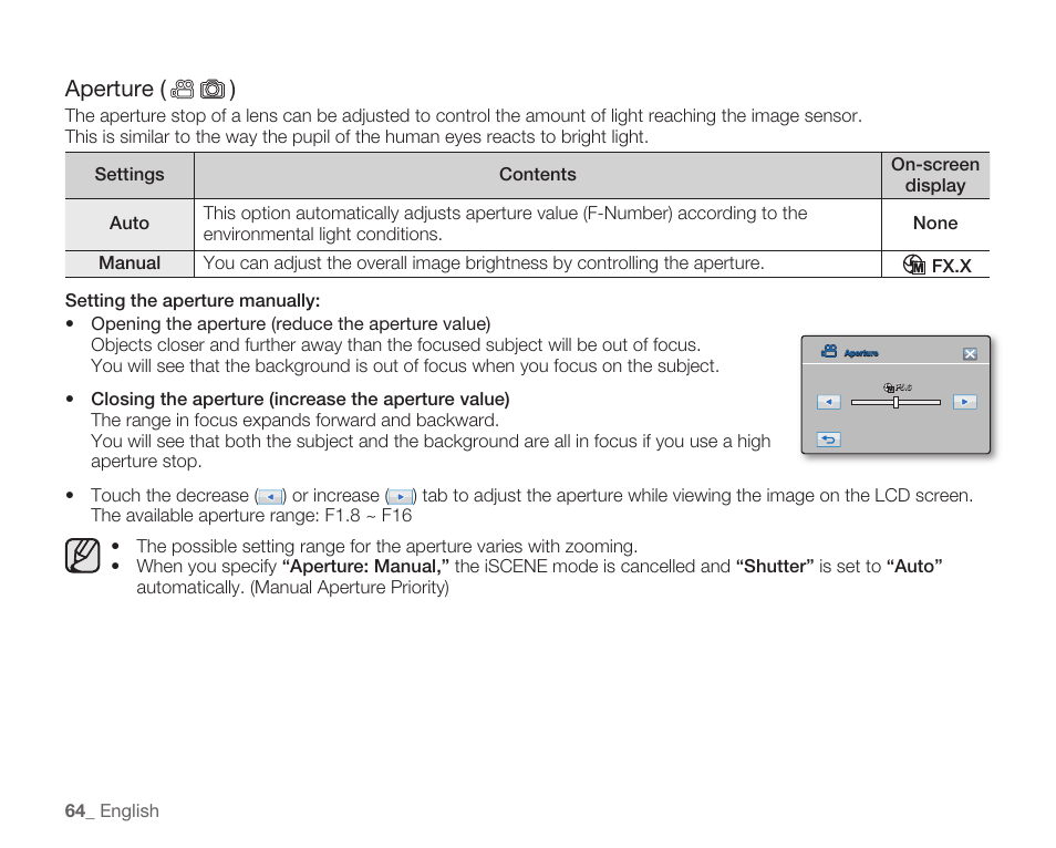 Aperture ( ) | Samsung HMX-H104BN User Manual | Page 78 / 147