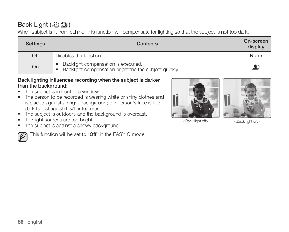 Back light ( ) | Samsung HMX-H104BN User Manual | Page 82 / 147