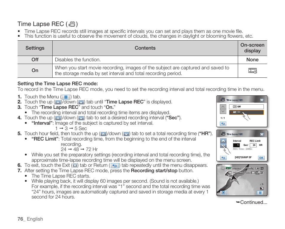 Time lapse rec ( ) | Samsung HMX-H104BN User Manual | Page 90 / 147