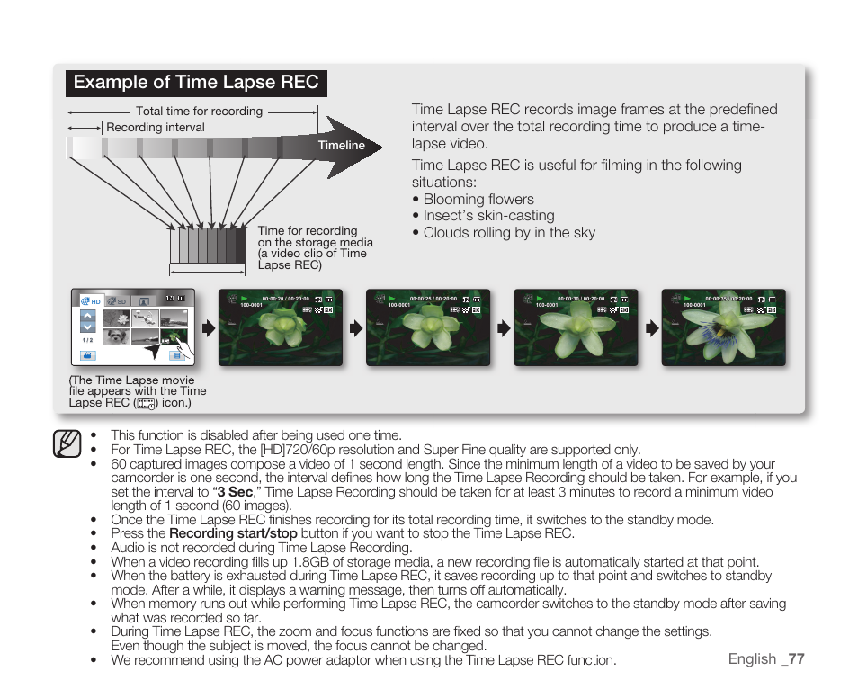 Example of time lapse rec | Samsung HMX-H104BN User Manual | Page 91 / 147