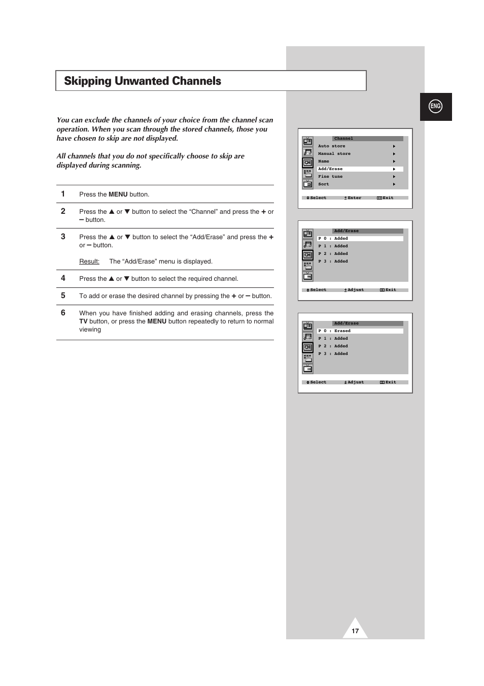 Skipping unwanted channels | Samsung 25A6 User Manual | Page 17 / 40