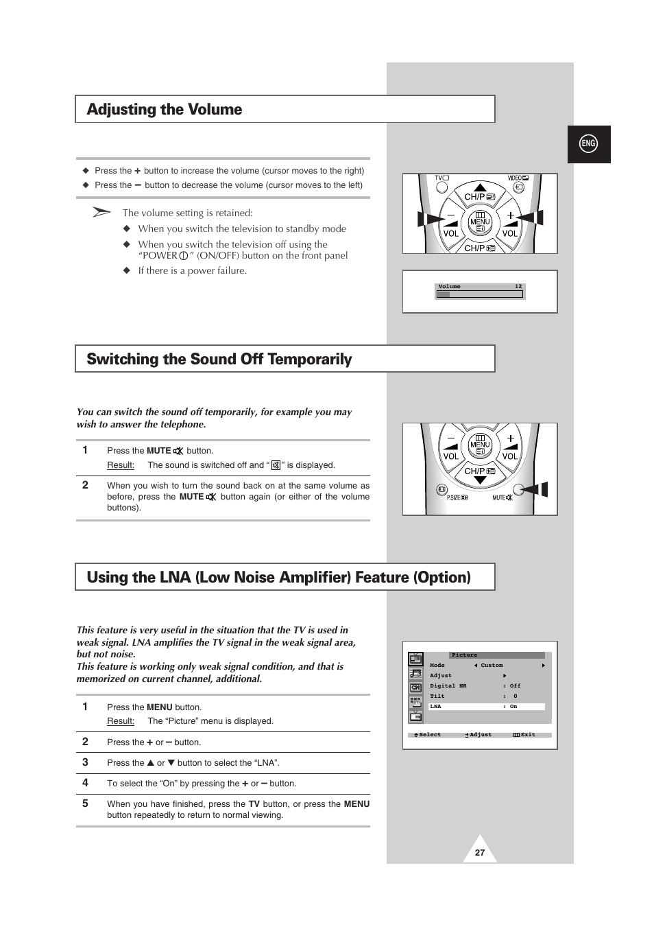 Switching the sound off temporarily, Adjusting the volume | Samsung 25A6 User Manual | Page 27 / 40