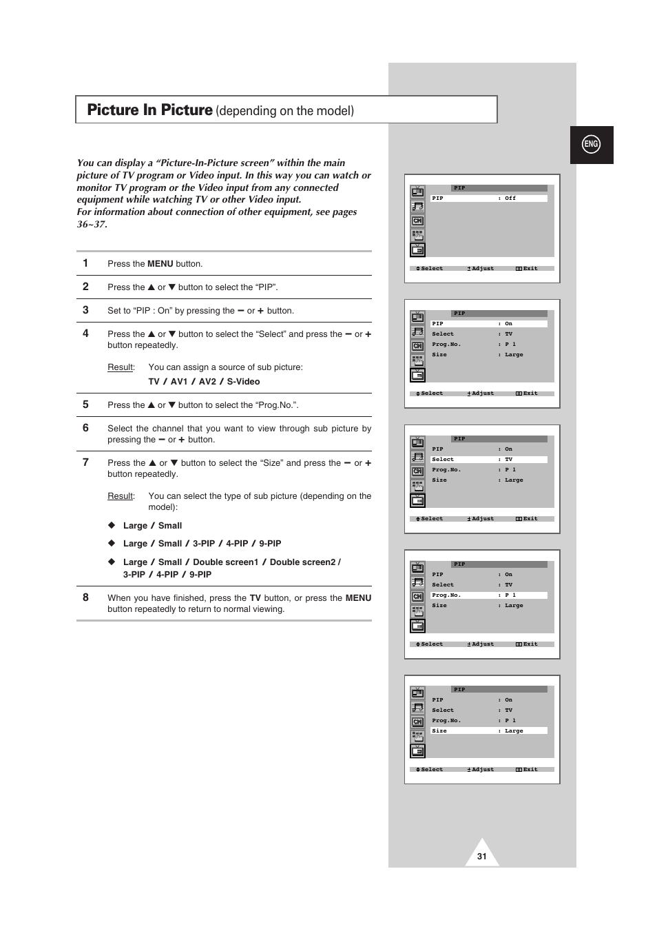 Picture in picture, Depending on the model) | Samsung 25A6 User Manual | Page 31 / 40