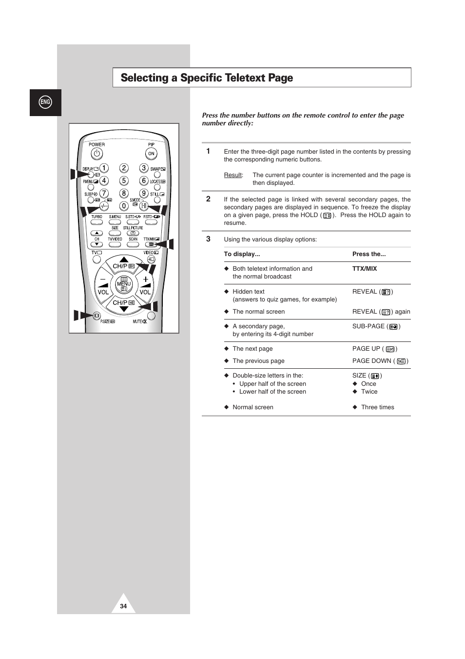 Selecting a specific teletext page | Samsung 25A6 User Manual | Page 34 / 40