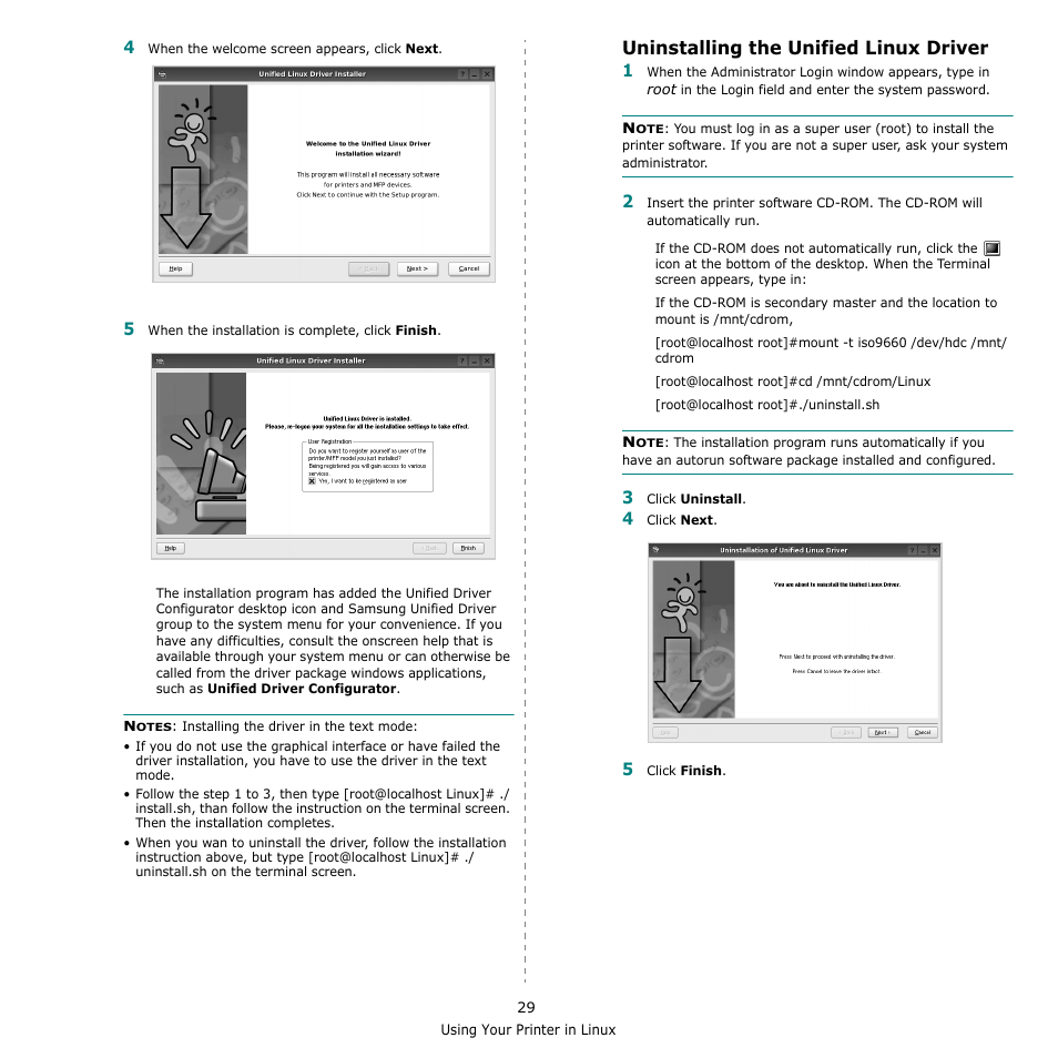 Uninstalling the unified linux driver | Samsung CLP-610 User Manual | Page 101 / 111