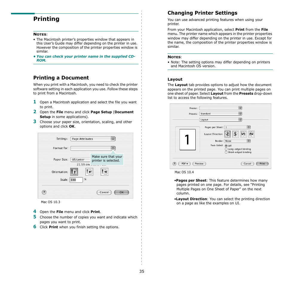 Printing, Printing a document, Changing printer settings | Printing a document changing printer settings | Samsung CLP-610 User Manual | Page 107 / 111