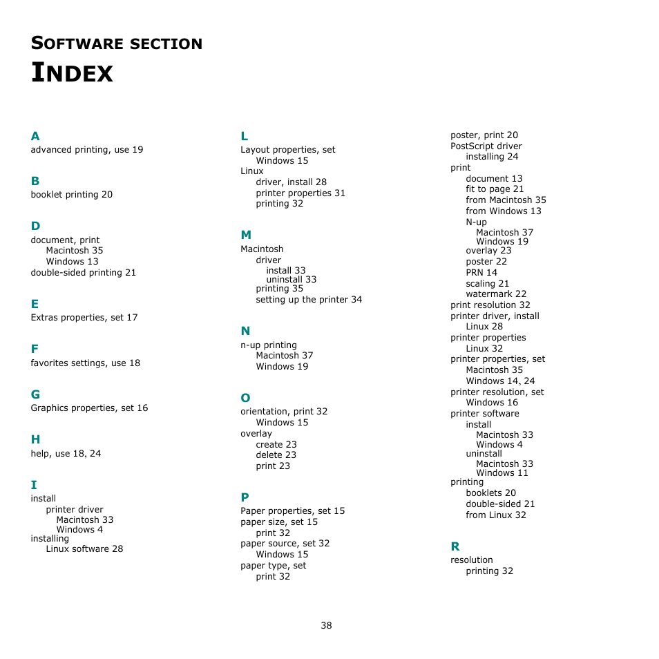 Software section index, Ndex, Oftware | Samsung CLP-610 User Manual | Page 110 / 111