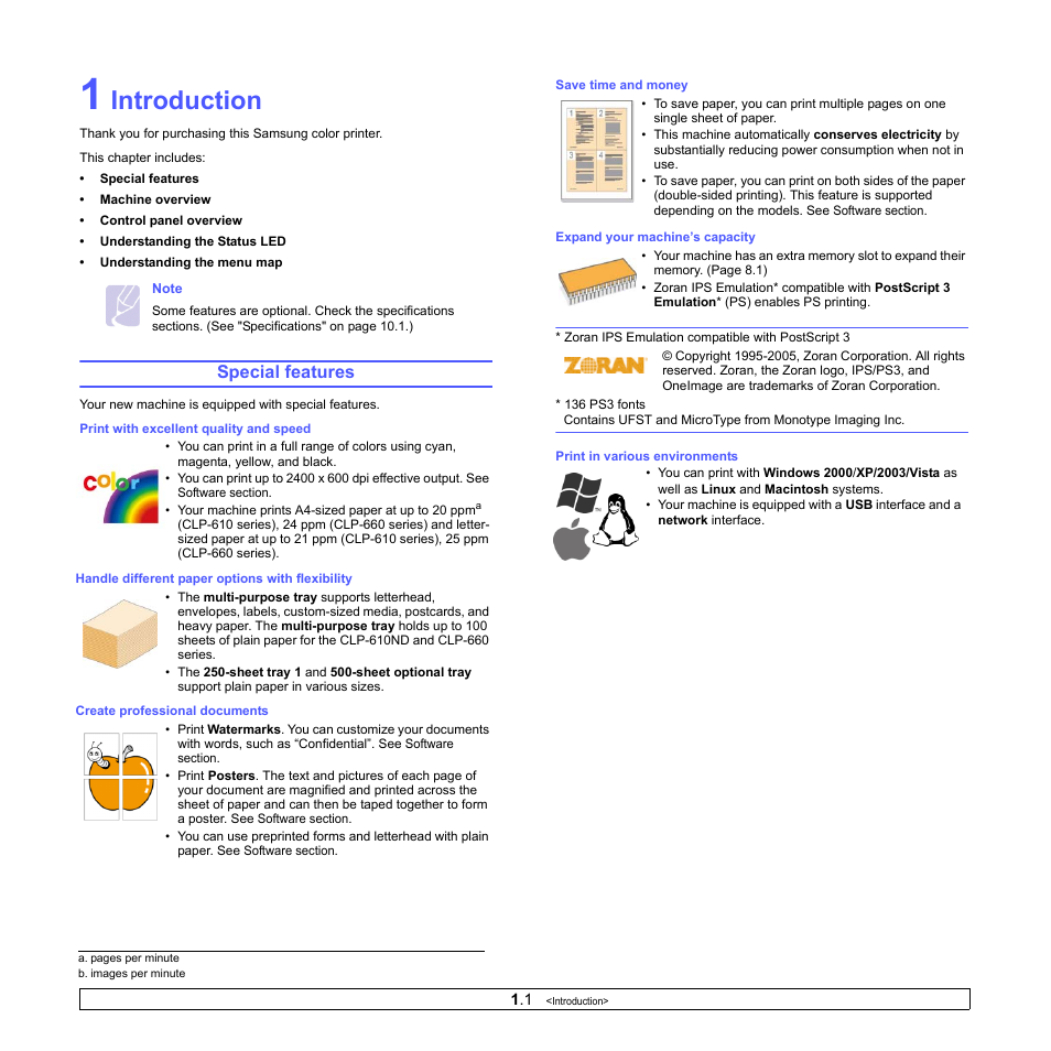 Introduction, Special features | Samsung CLP-610 User Manual | Page 13 / 111