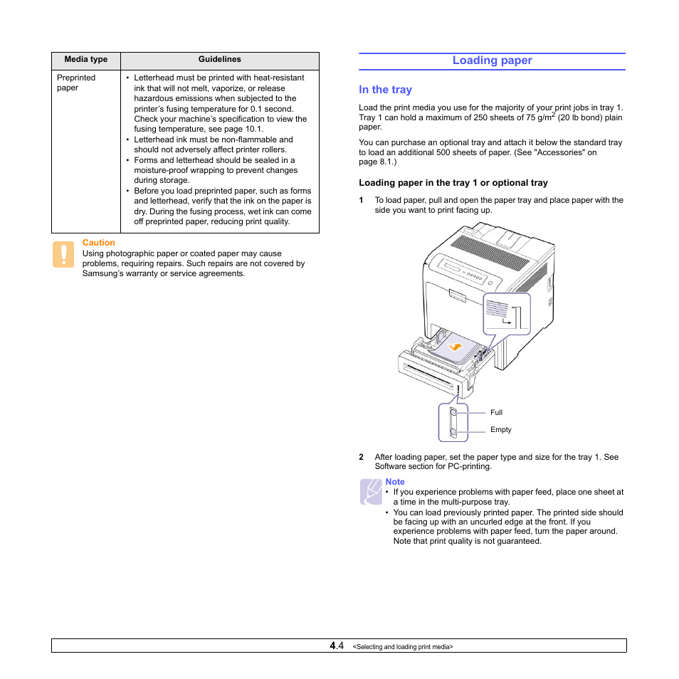 Loading paper, In the tray | Samsung CLP-610 User Manual | Page 33 / 111