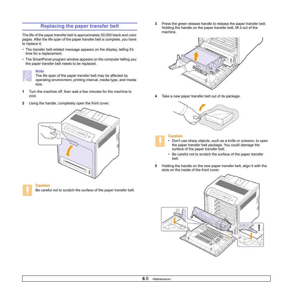 Replacing the paper transfer belt | Samsung CLP-610 User Manual | Page 43 / 111