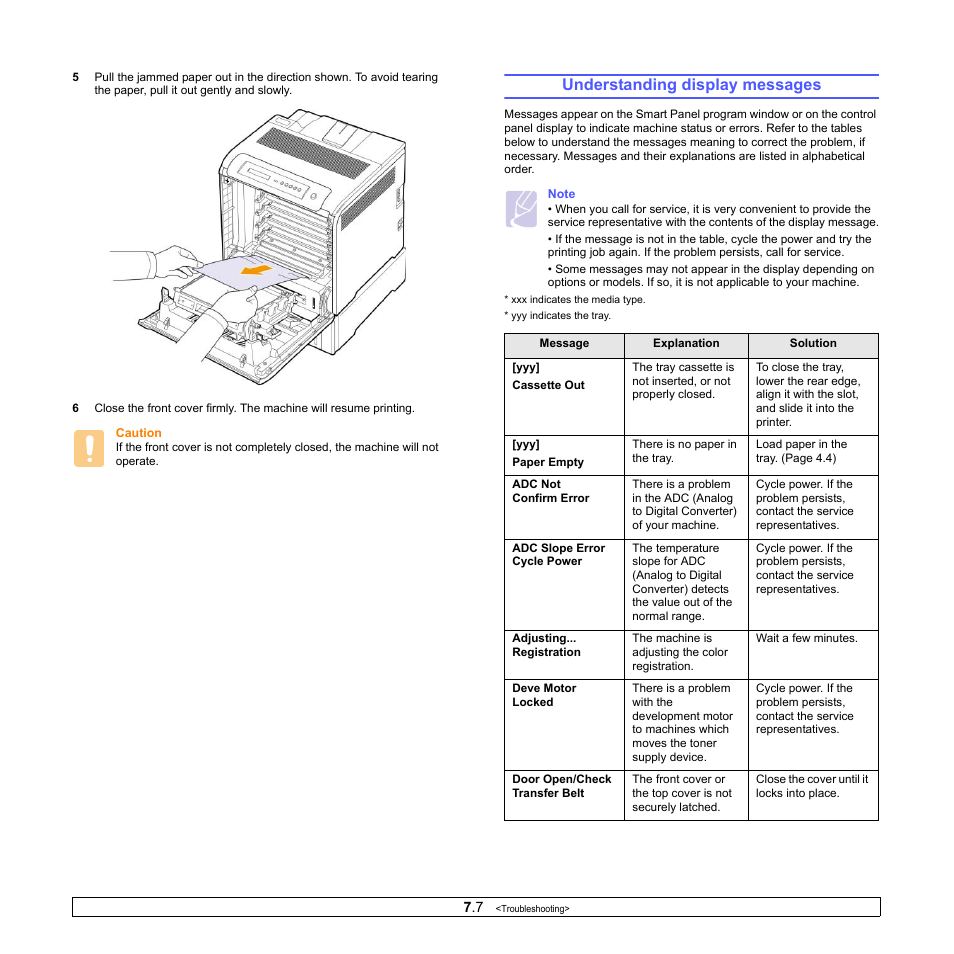 Understanding display messages, Age 7.7, Age 7.7 to | Samsung CLP-610 User Manual | Page 51 / 111