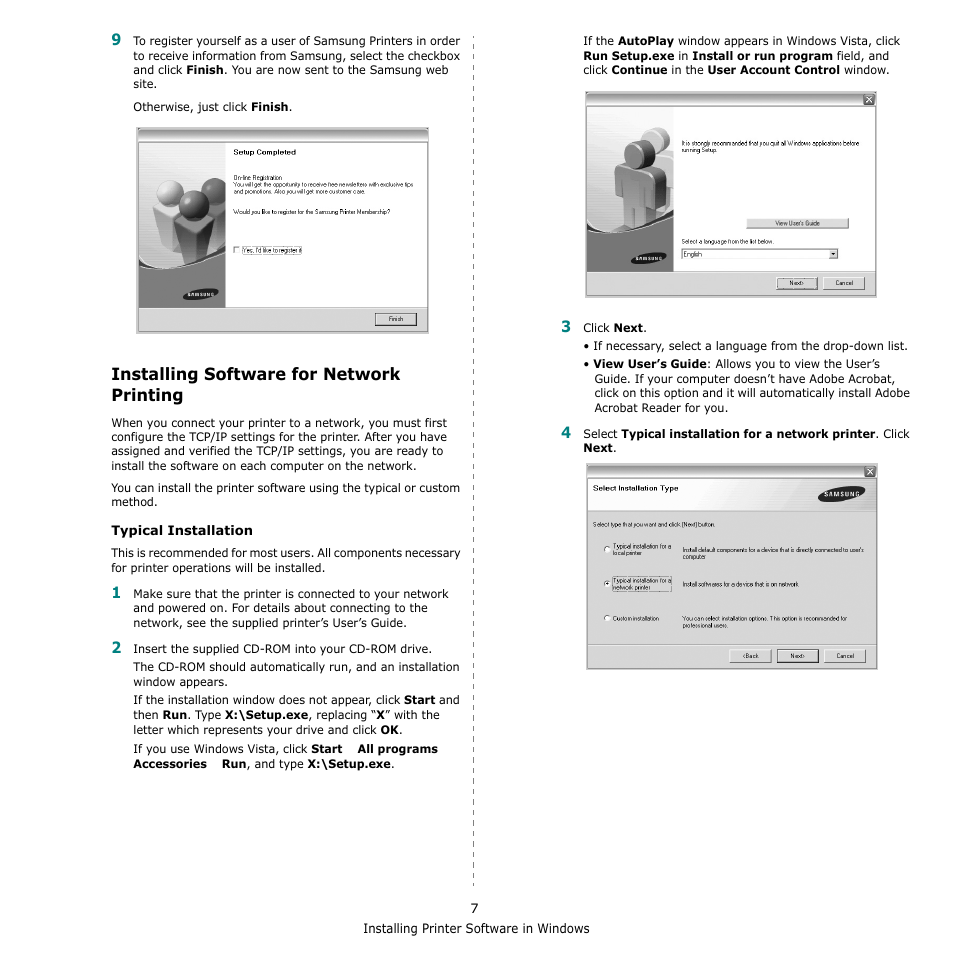Installing software for network printing | Samsung CLP-610 User Manual | Page 79 / 111