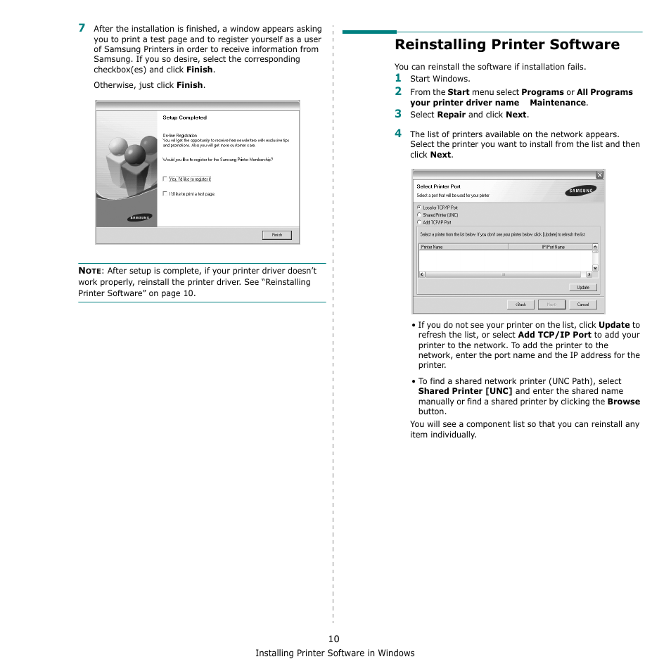 Reinstalling printer software | Samsung CLP-610 User Manual | Page 82 / 111