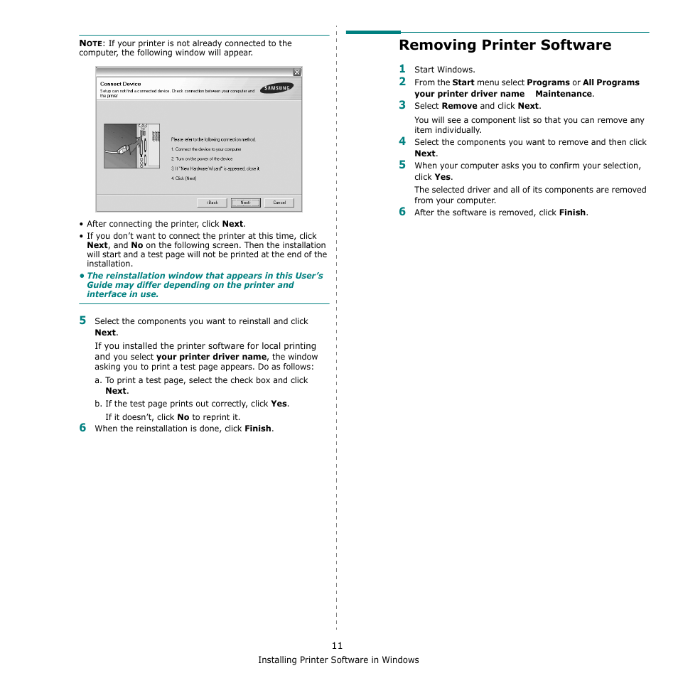 Removing printer software | Samsung CLP-610 User Manual | Page 83 / 111