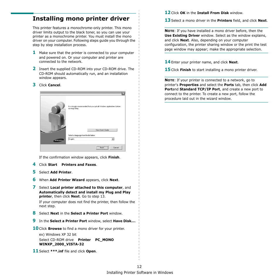 Installing mono printer driver | Samsung CLP-610 User Manual | Page 84 / 111