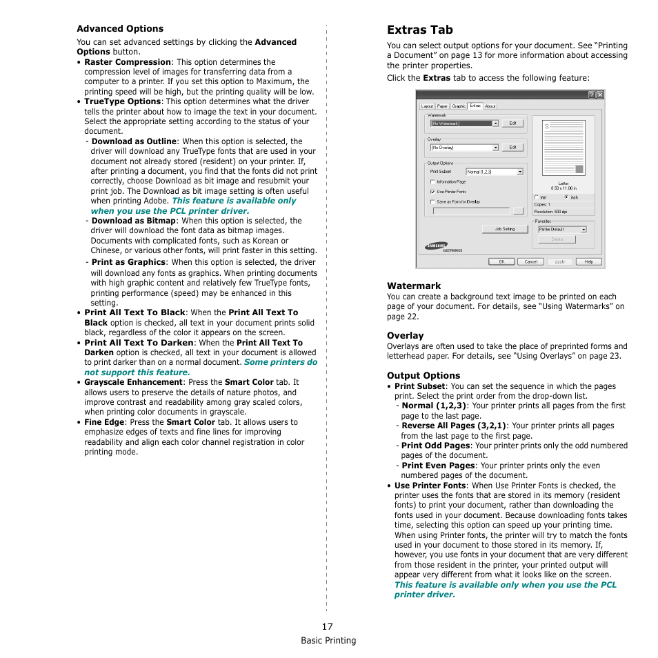 Extras tab | Samsung CLP-610 User Manual | Page 89 / 111