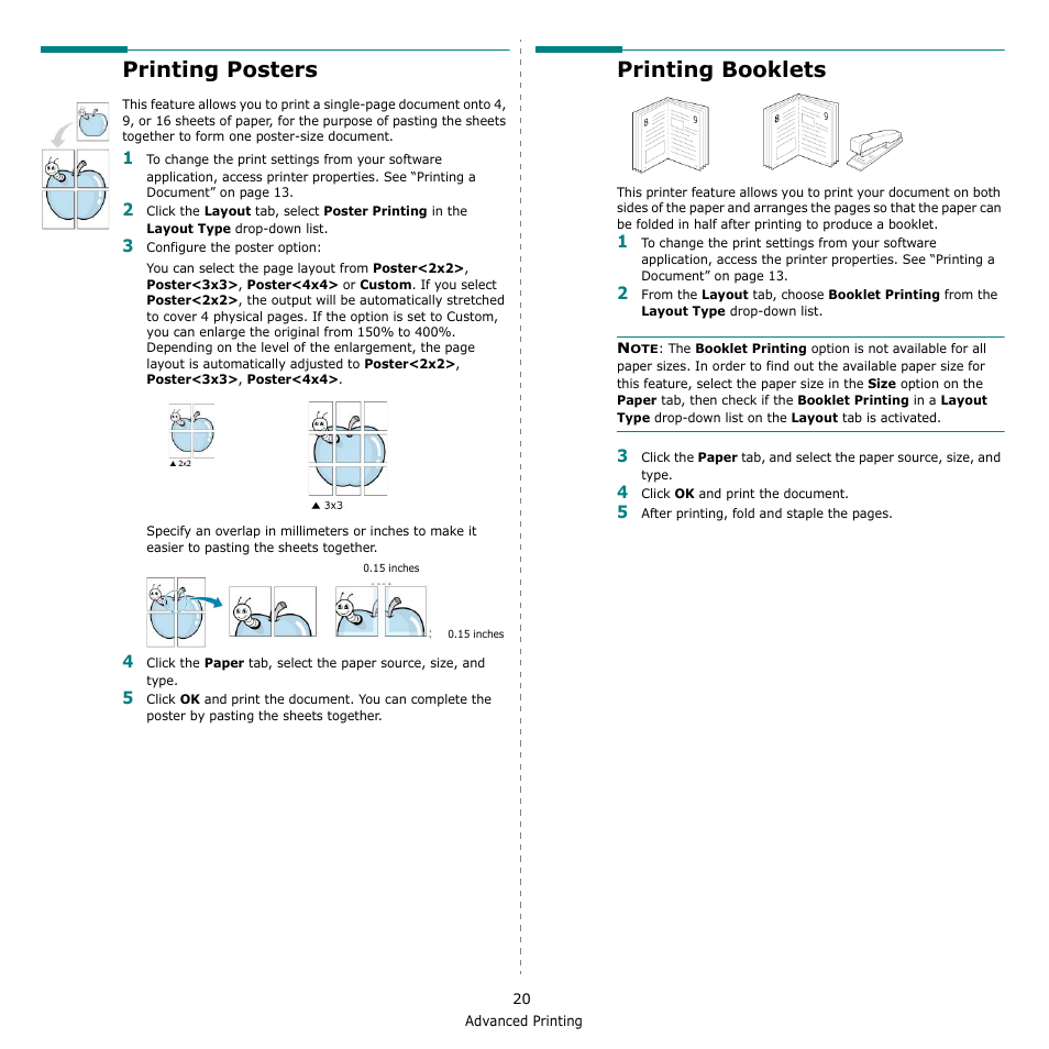 Printing posters, Printing booklets, Printing posters printing booklets | Samsung CLP-610 User Manual | Page 92 / 111