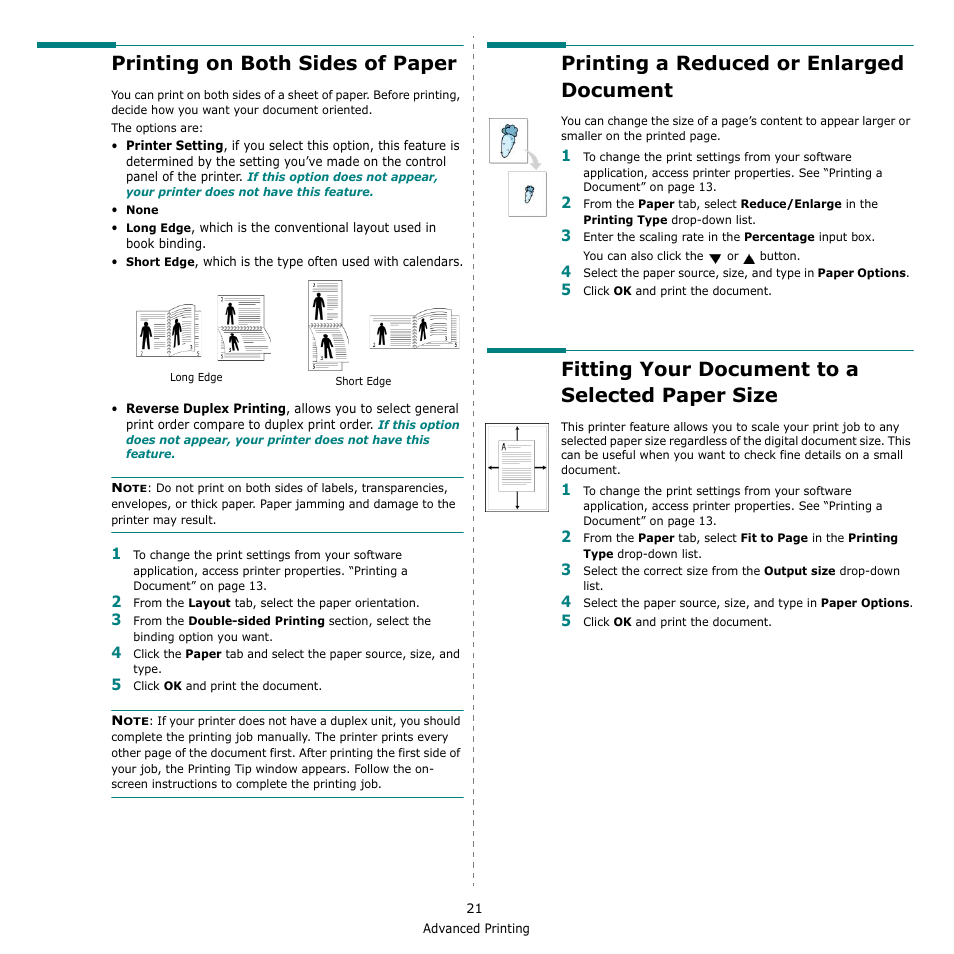 Printing on both sides of paper, Printing a reduced or enlarged document, Fitting your document to a selected paper size | Fitting your document to a selected paper | Samsung CLP-610 User Manual | Page 93 / 111