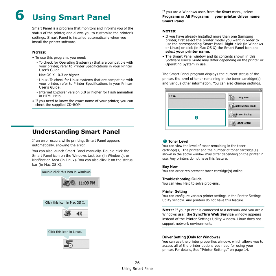 Using smart panel, Understanding smart panel, Chapter 6 | Samsung CLP-610 User Manual | Page 98 / 111