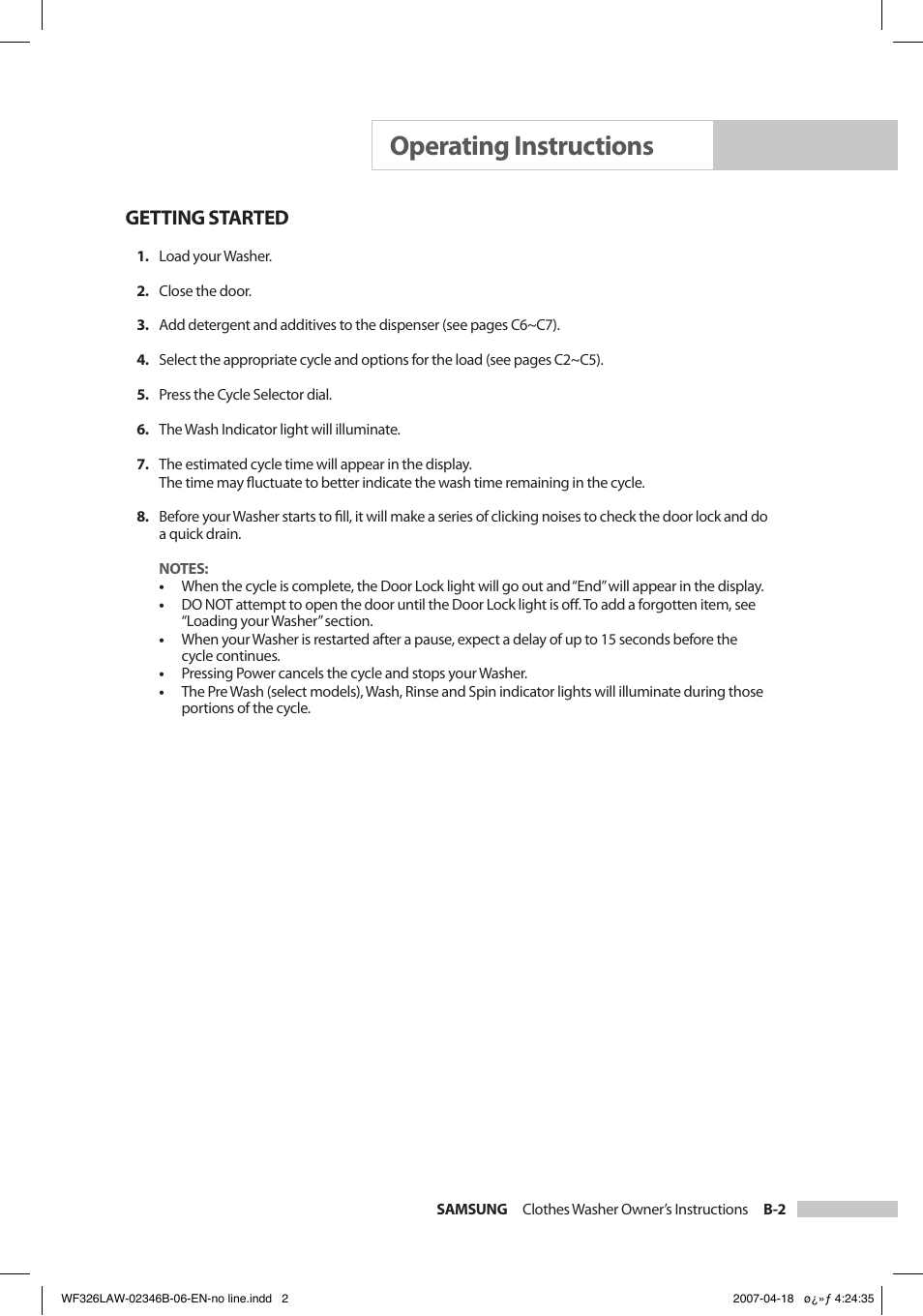 Operating instructions, Getting started | Samsung Owner's Manual User Manual | Page 11 / 32