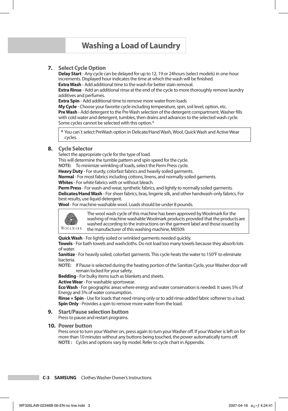 Washing a load of laundry | Samsung Owner's Manual User Manual | Page 14 / 32