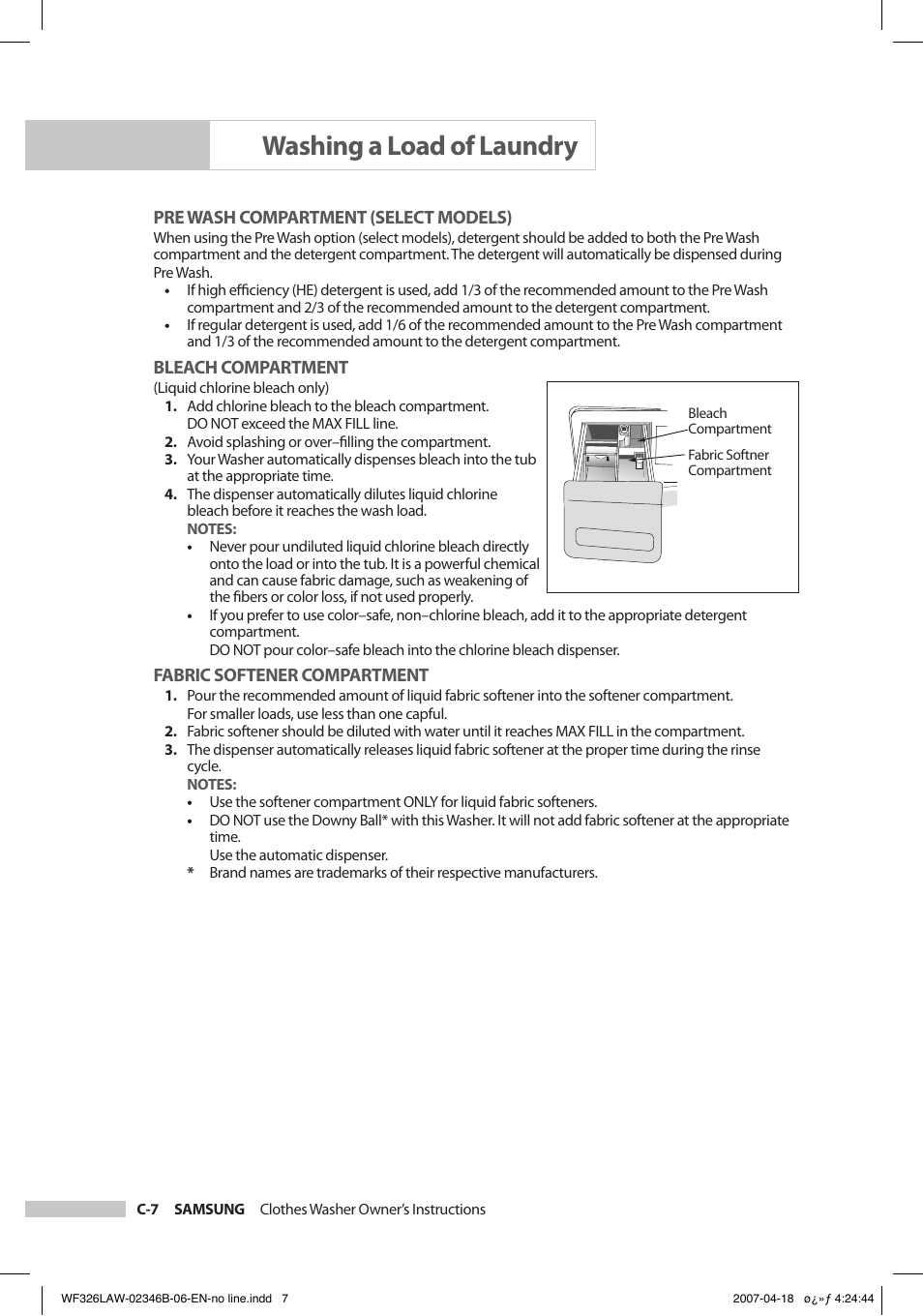 Washing a load of laundry | Samsung Owner's Manual User Manual | Page 18 / 32