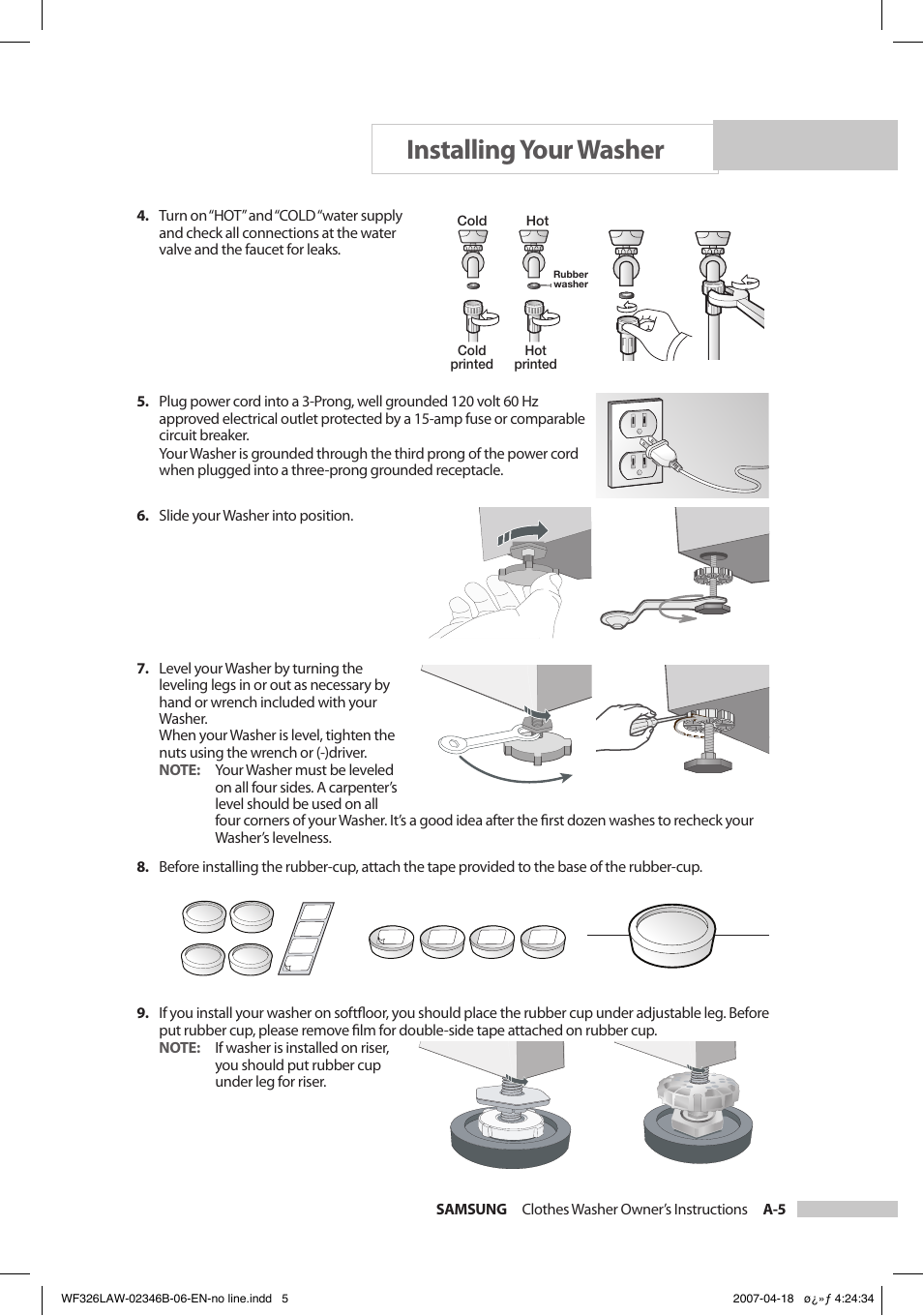 Installing your washer | Samsung Owner's Manual User Manual | Page 9 / 32