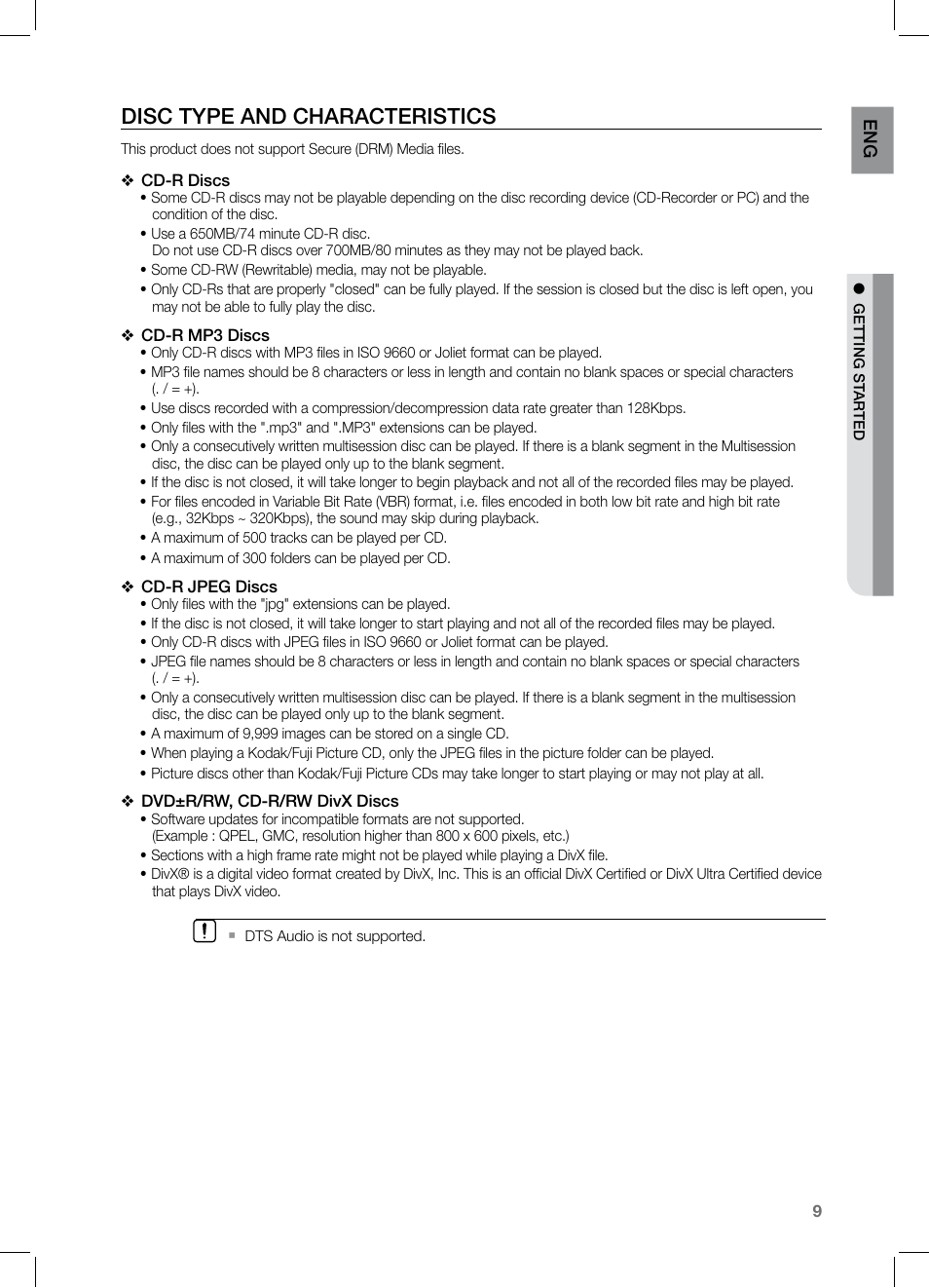 Disc type and characteristics, En g | Samsung HT-TZ122 User Manual | Page 10 / 60
