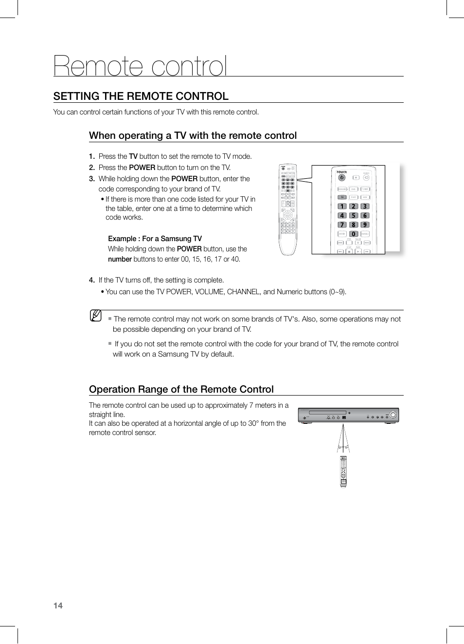 Remote control, Setting the remote control | Samsung HT-TZ122 User Manual | Page 15 / 60