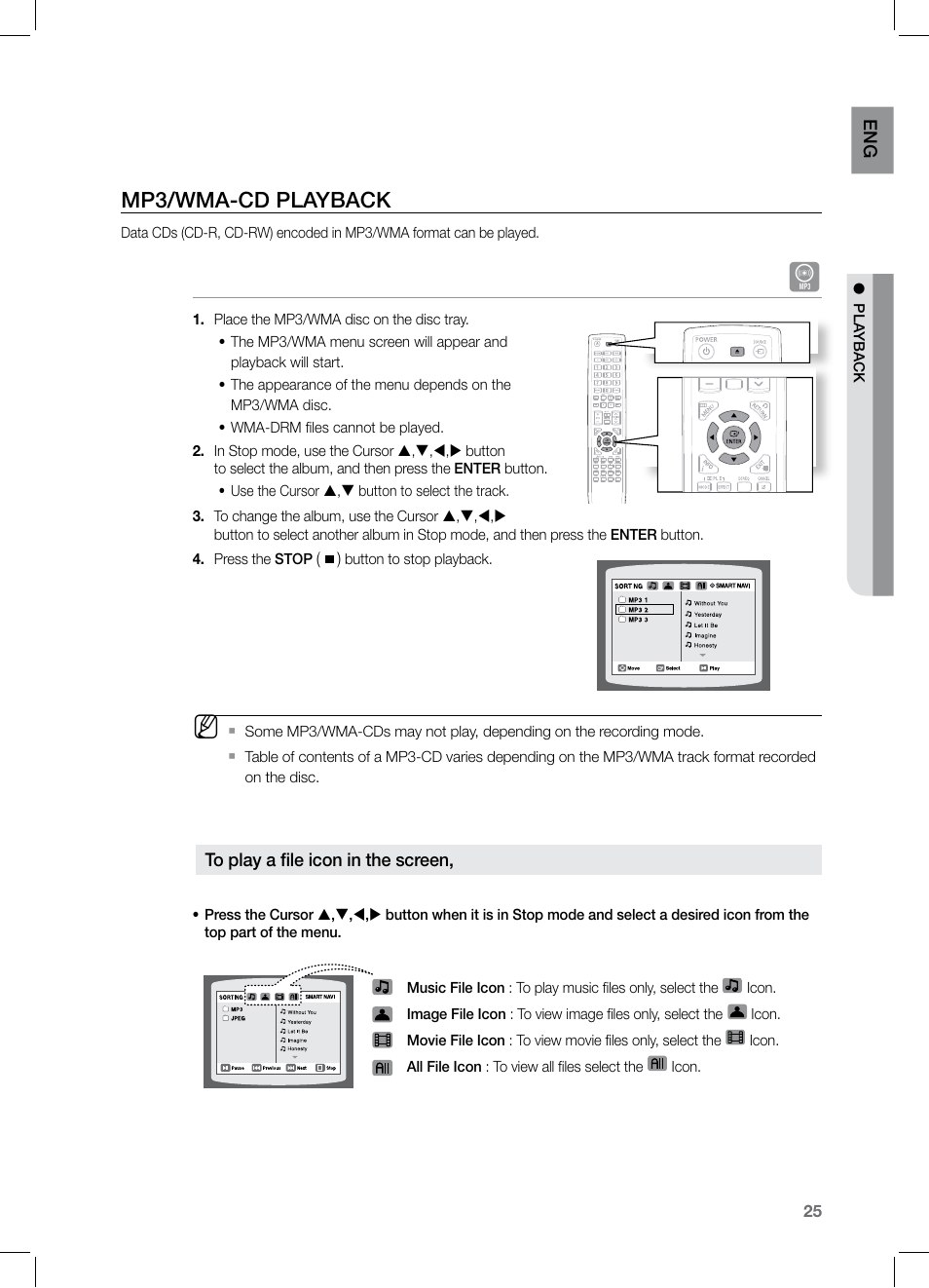 Mp3/wma-cd playback | Samsung HT-TZ122 User Manual | Page 26 / 60